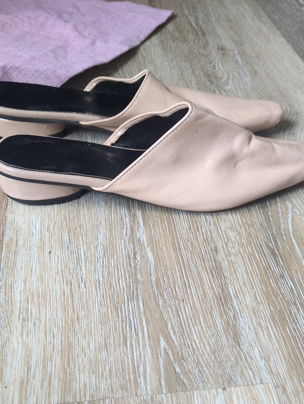 Pointed-Toe Slip-On Mules in Pale Pink